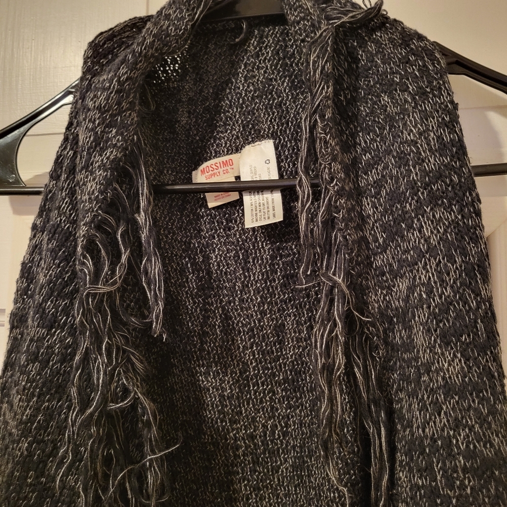 Vintage Mossimo sweater vest open cardigan fringe duster black grey size medium